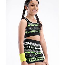 Pine Active High Stretch Breathable Sports Bra And Shorts Set Printed - Black Green