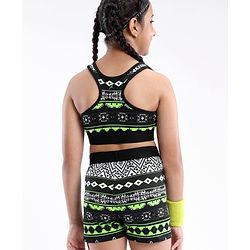 Pine Active High Stretch Breathable Sports Bra And Shorts Set Printed - Black Green