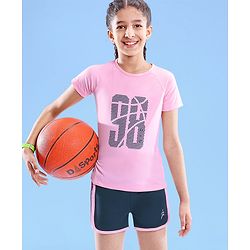 Pine Active Super Stretch Half Sleeves T-Shirt & Shorts Set Pink & Black