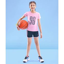 Pine Active Super Stretch Half Sleeves T-Shirt & Shorts Set Pink & Black