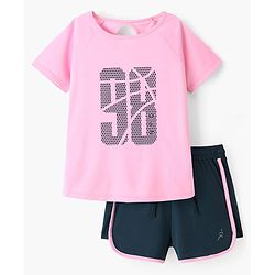 Pine Active Super Stretch Half Sleeves T-Shirt & Shorts Set Pink & Black