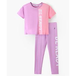 Pine Active Super Stretch Half Sleeves T-Shirt & Leggings Set - Pink