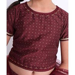Pine Kids Half Sleeves Embroidered Choli with Lehenga and Dupatta - Maroon
