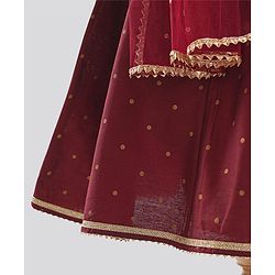 Pine Kids Half Sleeves Embroidered Choli with Lehenga and Dupatta - Maroon