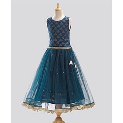 Pine Kids Half Sleeves Embroidered Choli with Lehenga and Dupatta - Blue