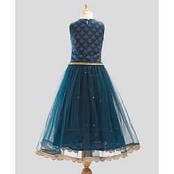 Pine Kids Half Sleeves Embroidered Choli with Lehenga and Dupatta - Blue
