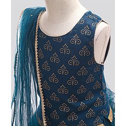 Pine Kids Half Sleeves Embroidered Choli with Lehenga and Dupatta - Blue