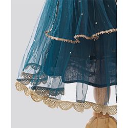 Pine Kids Half Sleeves Embroidered Choli with Lehenga and Dupatta - Blue
