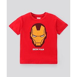 Pine Kids Half Sleeves Biowashed Glow In Dark T-Shirt Iron Man Print - Red
