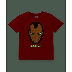 Pine Kids Half Sleeves Biowashed Glow In Dark T-Shirt Iron Man Print - Red