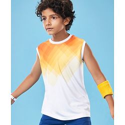 Pine Active Skin Friendly & Breathable Sleeveless Sportswear T-Shirt - White & orange