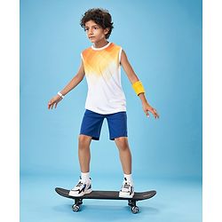 Pine Active Skin Friendly & Breathable Sleeveless Sportswear T-Shirt - White & orange