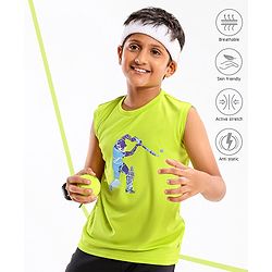 Pine Active Skin Friendly & Breathable Sleeveless Cricket Print T-Shirt - Green