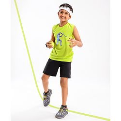Pine Active Skin Friendly & Breathable Sleeveless Cricket Print T-Shirt - Green