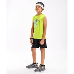 Pine Active Skin Friendly & Breathable Sleeveless Cricket Print T-Shirt - Green
