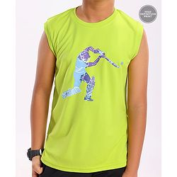 Pine Active Skin Friendly & Breathable Sleeveless Cricket Print T-Shirt - Green