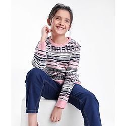 Pine Kids Full Sleeves Jacquard Fine Knit Medium Winter Sweater Intarsia Design- Multicolor