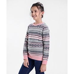 Pine Kids Full Sleeves Jacquard Fine Knit Medium Winter Sweater Intarsia Design- Multicolor
