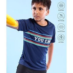 Pine Active Half Sleeves T-Shirt Text Print - Navy Blue