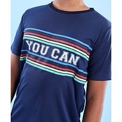 Pine Active Half Sleeves T-Shirt Text Print - Navy Blue