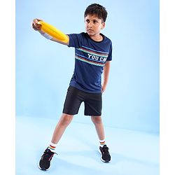 Pine Active Half Sleeves T-Shirt Text Print - Navy Blue