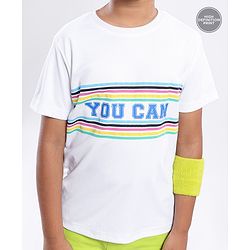 Pine Active Half Sleeves Striped and Text Print T-shirt - White