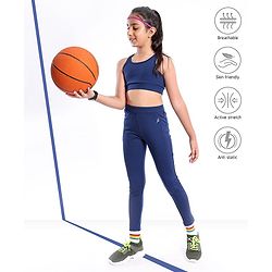 Pine Active Sleeveless Solid High Stretch Sports Bra & Leggings - Blue