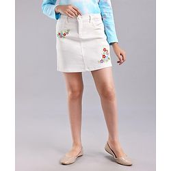 Pine Kids Above Knee Length Floral Embroidered Skirt - White