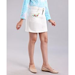 Pine Kids Above Knee Length Floral Embroidered Skirt - White