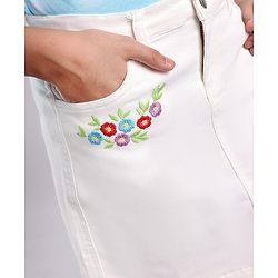 Pine Kids Above Knee Length Floral Embroidered Skirt - White