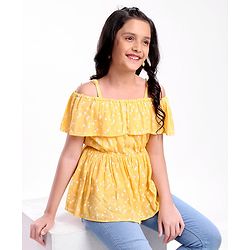 Pine Kids Rayon Sleeveless Crinkle All Over Printed Top - Yellow