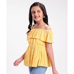 Pine Kids Rayon Sleeveless Crinkle All Over Printed Top - Yellow
