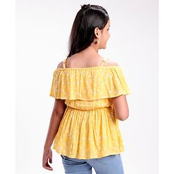 Pine Kids Rayon Sleeveless Crinkle All Over Printed Top - Yellow