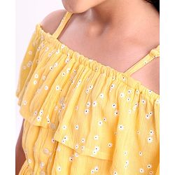 Pine Kids Rayon Sleeveless Crinkle All Over Printed Top - Yellow
