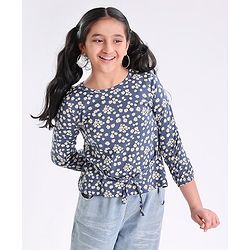 Pine Kids Full Sleeves Bio Washed Top Floral Print- Blue