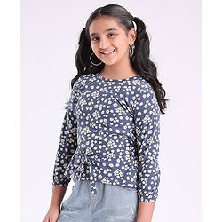 Pine Kids Full Sleeves Bio Washed Top Floral Print- Blue