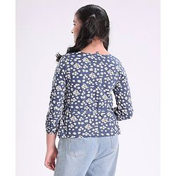 Pine Kids Full Sleeves Bio Washed Top Floral Print- Blue