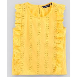 Pine Kids Flutter Sleeves Premium Cotton Schiffli Top - Yellow