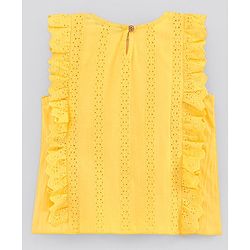 Pine Kids Flutter Sleeves Premium Cotton Schiffli Top - Yellow