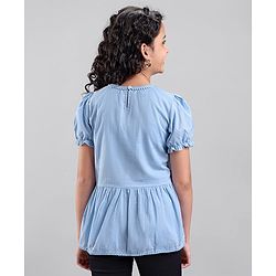 Pine Kids Cotton Woven Half Sleeves Solid Top - Blue