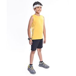 Pine Active Skin Friendly & Breathable Knit Sleeveless Text Printed T Shirt - Yellow