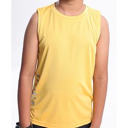 Pine Active Skin Friendly & Breathable Knit Sleeveless Text Printed T Shirt - Yellow