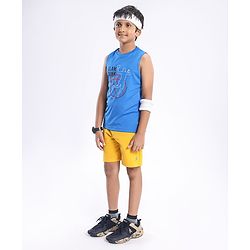 Pine Active Knit Sleeveless Text Printed T Shirt - Multicolour