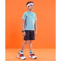 Pine Active Skin Friendly Knitted Half Sleeves Sportswear T-Shirt Lines Print - Blue