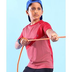 Pine Active Skin Friendly Knitted Half Sleeves Sportswear T-Shirt Lines Print - Red