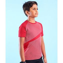 Pine Active Skin Friendly Knitted Half Sleeves Sportswear T-Shirt Lines Print - Red