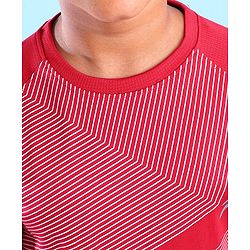 Pine Active Skin Friendly Knitted Half Sleeves Sportswear T-Shirt Lines Print - Red