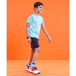 Pine Active Skin Friendly Knitted Half Sleeves Sportswear T-Shirt Lines Print - Blue