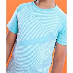 Pine Active Skin Friendly Knitted Half Sleeves Sportswear T-Shirt Lines Print - Blue