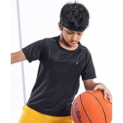 Pine Active Skin Friendly & Breathable Sportswear Half Sleeves Solid T-shirt - Black